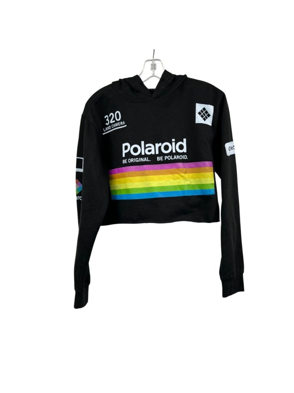 Polaroid Womens Cropped Hoodie Logo Black/Multi Size Small